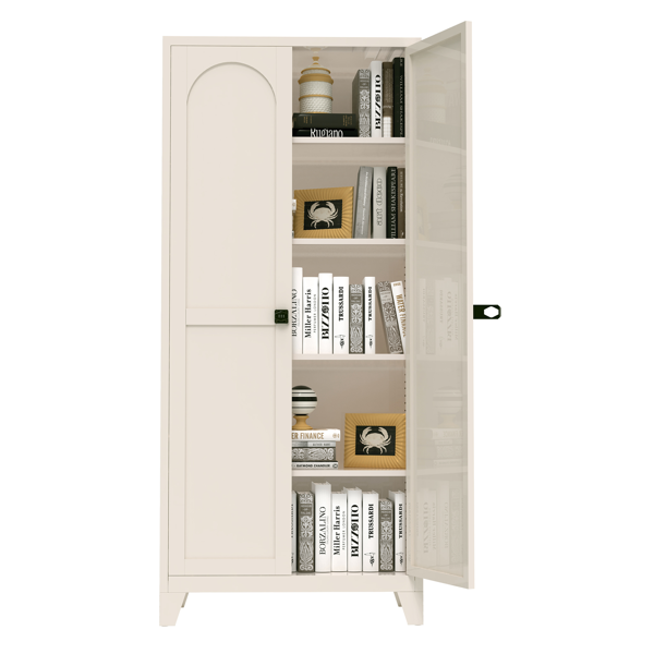 71'' 2 Shapely Door Cabinet With Lock, Metal Storage Cabinet with Doors and Adjustable Shelves, for Kitchen, Bedroom, Living Room(Beige)-33