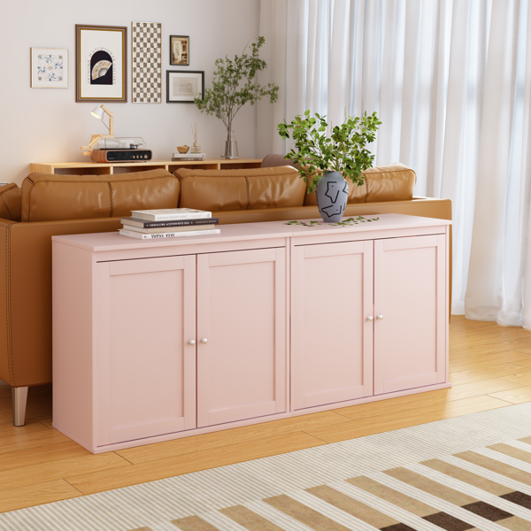 Kitchen Storage Cabinet with Double Doors, Coffee Bar Cabinet with Adjustable Shelves, Sideboard Buffet for Dining Room, Living Room or Entryway, Pink-33