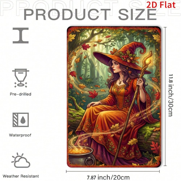 CIFbuy 魔法女巫 秋日魔法墙饰，秋季派对用女巫金属装饰牌（TikTok, temu 自提物流）-6