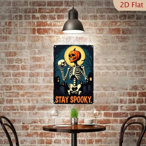 CIFbuy 赫米通现代金属壁饰 12x8，防锈铁质骷髅幽灵标语牌（TikTok, temu 自提物流）-5
