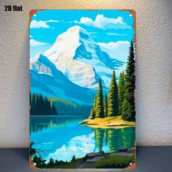 CIFbuy 锡制雪山湖景金属墙饰，复古风景牌装饰（TikTok, temu 自提物流）-1