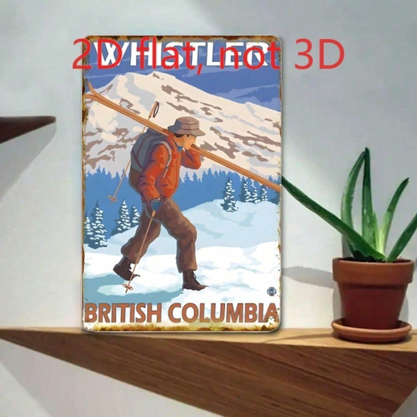 CIFbuy 复古威斯勒英国滑雪风景铁皮装饰画 20x30厘米，铝制墙面艺术（TikTok, temu 自提物流）-2