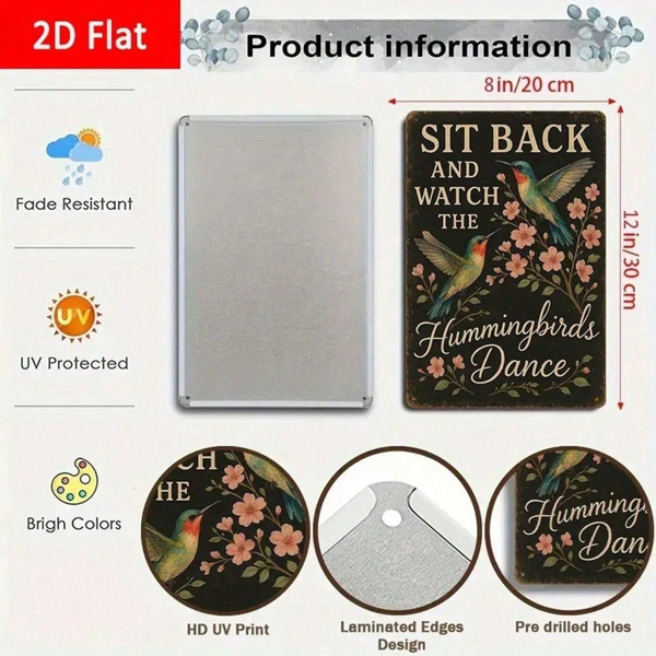 CIFbuy 8x12 金属铁皮招牌 坐下来看蜂鸟翩翩起舞，花园装饰（TikTok, temu 自提物流）-7
