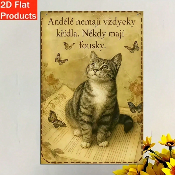 CIFbuy 复古捷克猫咪招牌 “好猫是好朋友”，乡村风墙面装饰 8x12英寸（TikTok, temu 自提物流）-5