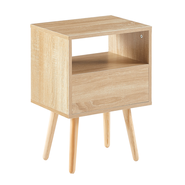 15.75" Rattan End table with  drawer and solid wood legs, Modern nightstand, side table for living room, bedroom,natural-9