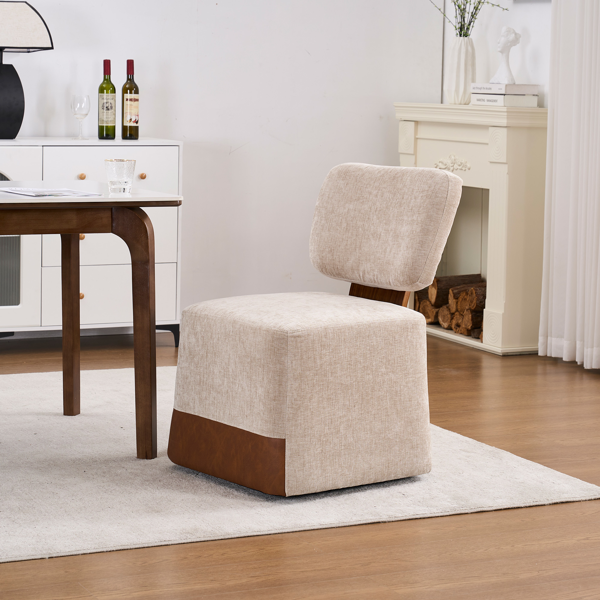 Linen Upholstered Armless Dining Chair with Casters,BEIGE-1