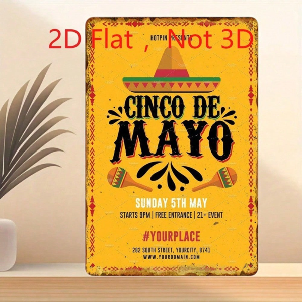 CIFbuy 复古五月五日锡制招牌 8x12，复古墨西哥派对铁质墙面装饰（TikTok, temu 自提物流）-2
