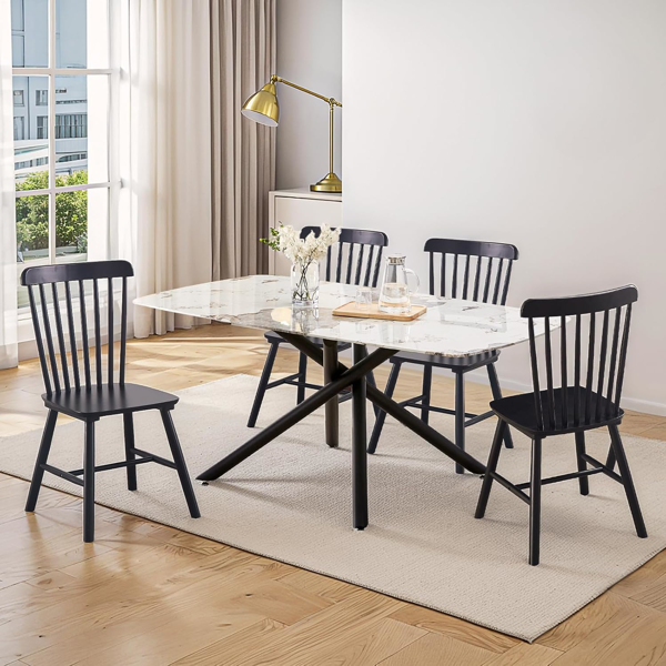 2 pieces of dining chair, black, rubber wood material, dining chair, solid wood chair, solid wood dining table chair-5