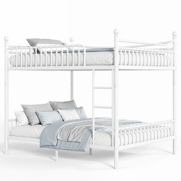 Queen over Queen Metal Bunk Bed with Unique Curved Guardrail Design, Round Tube bunk bed Frame, No Box Spring Required, Metal Bunk Bed Frame for Kids Teens,adults, White-15