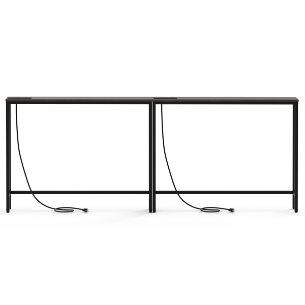 2pcs 灰色 密度板贴三胺+铁 200*15*79cm 玄关桌 带排插（美标）-1