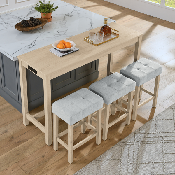 59 Inch Bar Table, Dining Table, Sofa Table with Power Outlet, 3 Upholstered Stools, 4 Piece Bar Table and Chair Set for Living Room, Dining Room, Kitchen-7