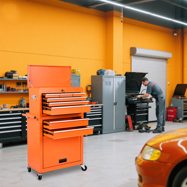 Tool Chest, 8-Drawer Rolling Tool Storage Cabinet with 2 in 1 Detachable Top Tool Box, Liner, Lockable Wheels, Side Hooks, Metal Tool Cart for Garage-6