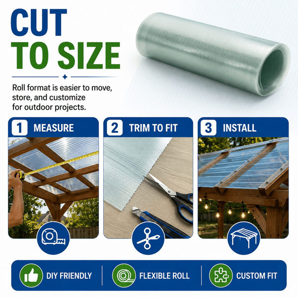 Polycarbonate Roof Panel Roll, Clear Roofing Panels Insulated Rainproof Greenhouse Panels Glass Fiber Roofing Canopy Cover for Farming, Sunroom 3.3x16.5ft(1x5m)-8