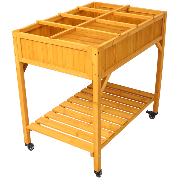 Elevated 8 Pocket Herb Garden Bed, Mobile Raised Customizable Wood Planter for Herbs, Vegetables, Flowers w/ Lockable Wheels, Storage Shelf, Drainage Holes-8