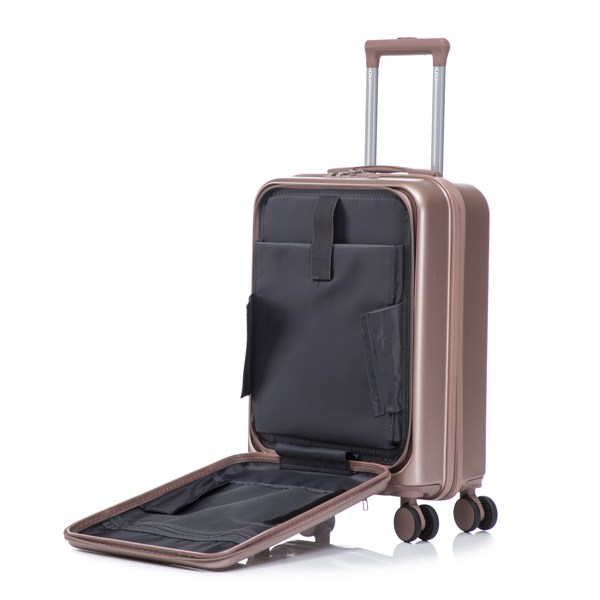 14"/20" 2 pcs/set in ABS Spinner Wheel Luggage, with Combination Lock and Front Opening Design, 14" Cosmetic Case (Champagne)-19