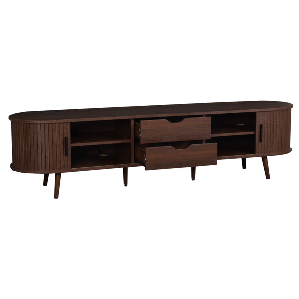 70 Inch Mid Century Modern TV Stand, TV Stand for 80 Inch TV, TV Stand with Tambour Doors, Drawers and Power Outlet, TV Consoles for Living Room, Bedroom-13