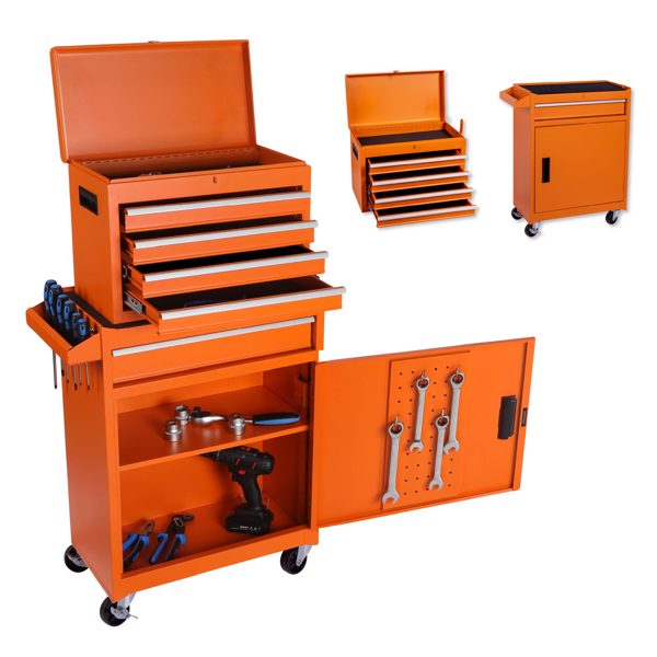 Tool Chest, 5-Drawer Rolling Tool Storage Cabinet with Detachable Top Tool Box, Liner, Universal Lockable Wheels, Adjustable Shelf, Locking Mechanism, Metal Tool Cart for Garage Workshop-7