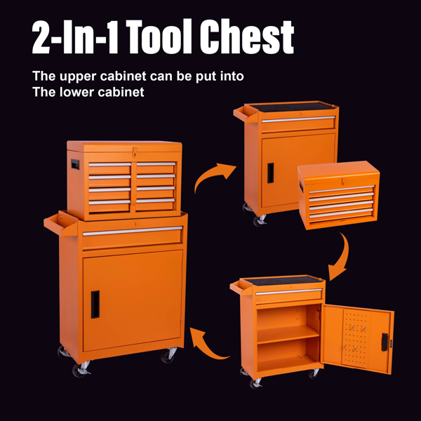 Tool Chest, 5-Drawer Rolling Tool Storage Cabinet with Detachable Top Tool Box, Liner, Universal Lockable Wheels, Adjustable Shelf, Locking Mechanism, Metal Tool Cart for Garage Workshop-3