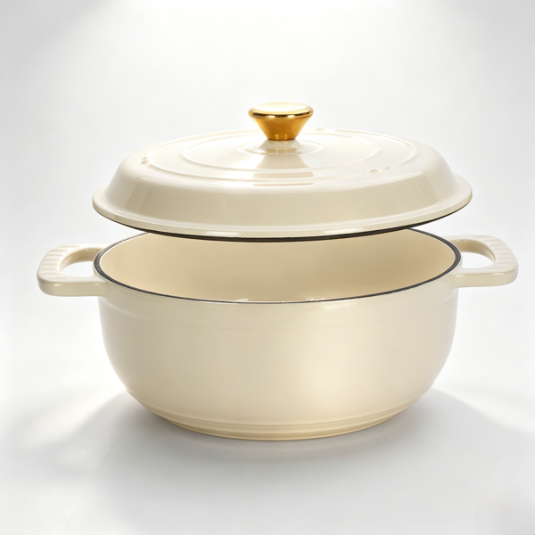 铸铁 5QT 烹饪锅具 陶瓷白 含两个硅胶手套 珐琅锅-6