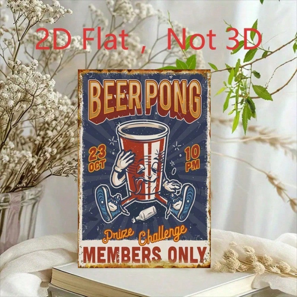 CIFbuy 复古啤酒乒乓球铁皮招牌 复古酒吧酒馆墙面装饰，8x12英寸 铝制游戏室用（TikTok, temu 自提物流）-3