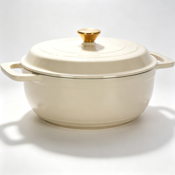 铸铁 6QT 烹饪锅具 陶瓷白 含两个硅胶手套 珐琅锅