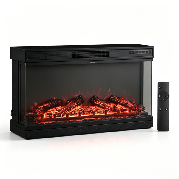 美规 EF-36 120V 1500W 36寸 壁炉芯 黑色 铁 嵌入式/三面玻璃/可调温/定时/带显示/5档火焰明亮度/配假柴/带遥控器 多彩/12色火焰-1
