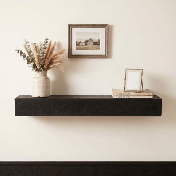 48'' Fireplace Mantel Western Red Cedar Wall-Mounted & Floating Shelf for Home Decor Textured Wood Grain Surface-7