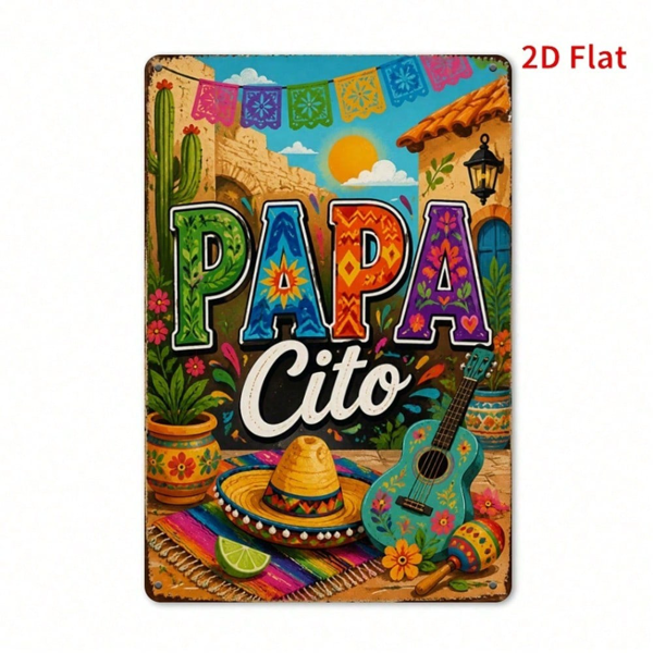 CIFbuy 爸爸西托墨西哥锡制壁饰 2D 平面 复古五彩节墙面装饰（TikTok, temu 自提物流）-3