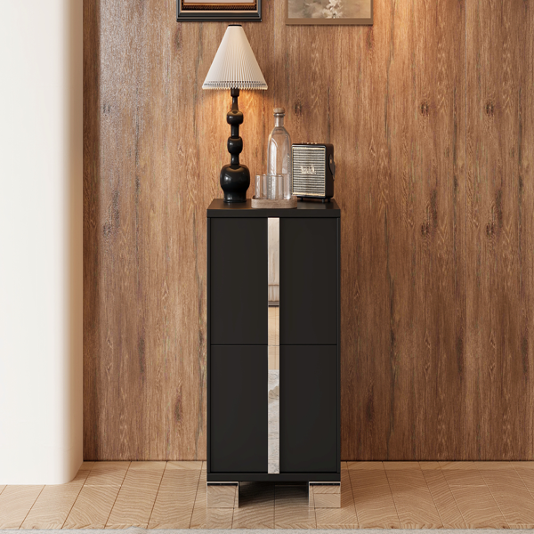 Elegant Nightstand with Metal Foot, Mirrored Bedside Table with 2 Drawers for Bedroom, Living Room, Black-10