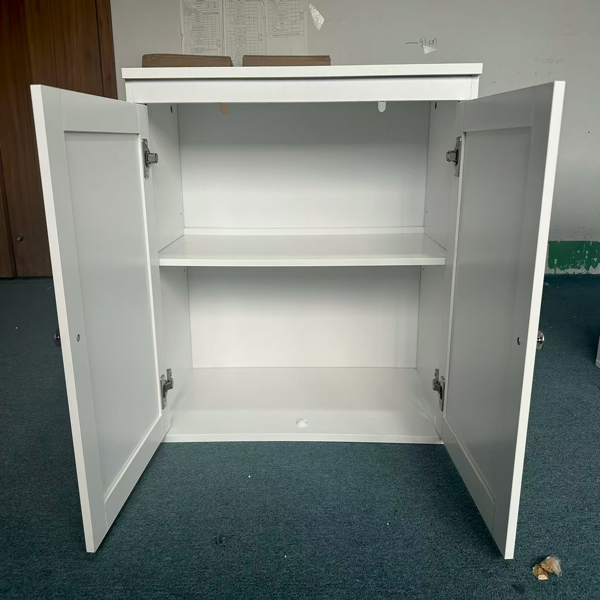 Kitchen Storage Cabinet with Double Doors, Coffee Bar Cabinet with Adjustable Shelves, Sideboard Buffet for Dining Room, Living Room or Entryway, Modern White Cupboard-2