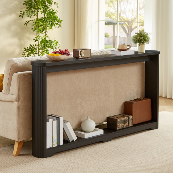 70.1"corrugated texture storage table for entranceways, narrow wooden console sofa table, can be placed behind the sofa, suitable for entranceways, corridors, and front door.Black.70.1"L*8.7"W*35.5"H-2