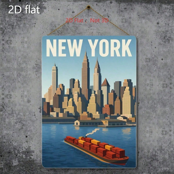 CIFbuy 复古纽约天际线铁皮装饰画，经典城市风光铝制壁饰 20x30厘米（TikTok, temu 自提物流）-3