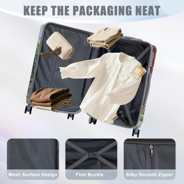 20"/24"/28" 3 pcs/set in PC Spinner Wheel Luggage, Carry on Suitcase, With Printed pattern and Combination Lock (Coffee+Iron Tower)-9