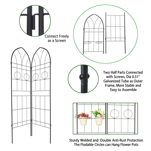 2 Pack Metal Garden Trellis 78.7" x 19.7" Rustproof Trellis for Climbing Plants Outdoor Flower Support Black-13