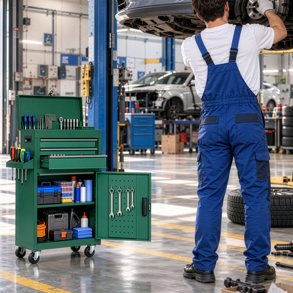 4抽带柜  带锁 330lb 钢制 维修工具车 军绿色-15