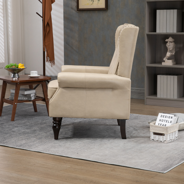 Wood Frame Armchair, Modern Accent Chair Lounge Chair with Sturdy Wood Legs for Living Room Bedroom (Camel PU)-8