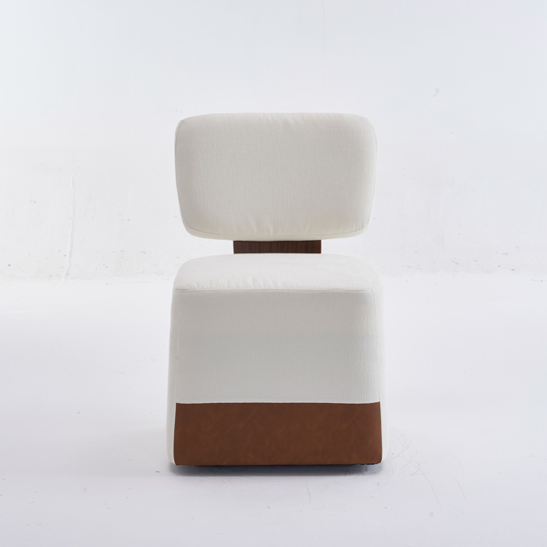 Linen Upholstered Armless Dining Chair with Casters,IVORY-2