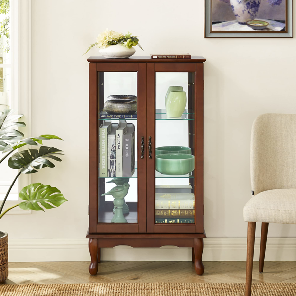 Curio Cabinet Lighted Curio Diapaly Cabinet with Adjustable Shelves and Mirrored Back Panel, Tempered Glass Doors (Walnut, 3 Tier), (E26 light bulb not included)-7