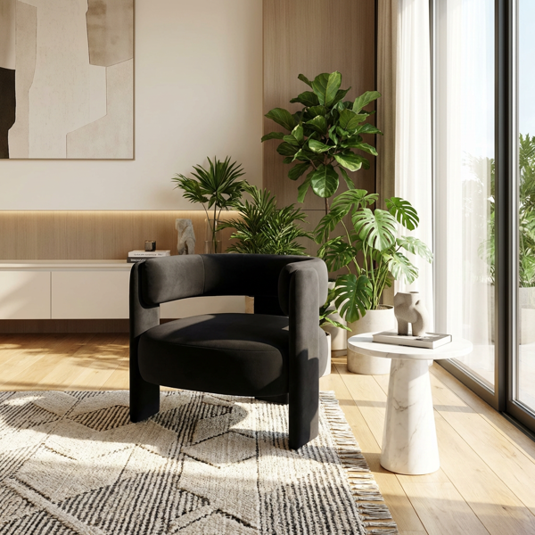 Accent Chair for Living Room, Velvet Comfy Single Sofa Chair Mid-Century Modern Armchair Wooden Legs for Bedroom Office Reading-6