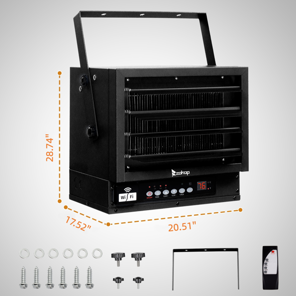美规 240V 15000W 取暖器 黑色 铁 带WIFI/金属发热管/可调温/定时//带显示/带遥控器/不带电源线 工业取暖器-5