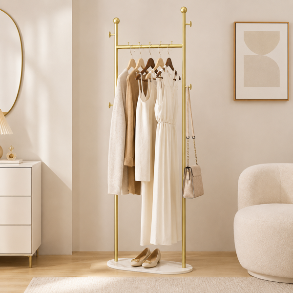 Clothing Rack, Golden Metal Freestanding Heavy Duty Clothes Rack with Marble Pattern Sintered Stone Base, Multipurpose Garment Hanger for Bedroom, Hat, Scarf, Jacket-8