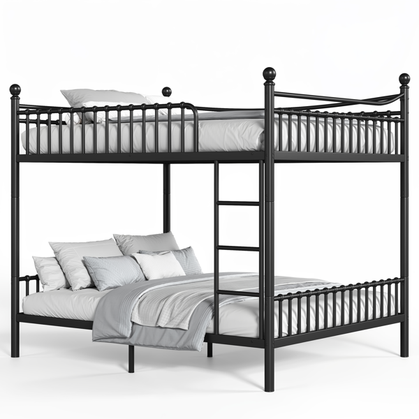 Queen over Queen Metal Bunk Bed with Unique Curved Guardrail Design, Round Tube bunk bed Frame, No Box Spring Required, Metal Bunk Bed Frame for Kids Teens,adults, Black-15