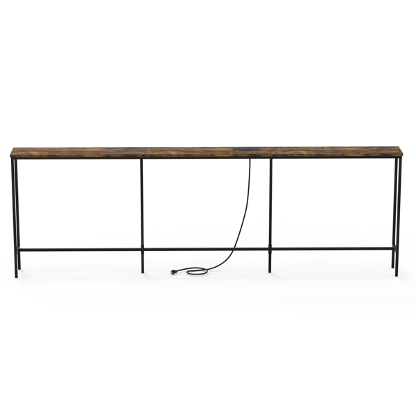 铁锈棕 240cm长 密度板贴三胺+铁 240*20*79cm 玄关桌 带排插（美标）-1
