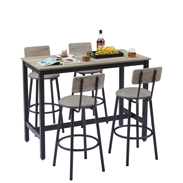 Bar Table Set with 4 Bar stools PU Soft seat with backrest, Grey, 47.24'' L x 23.62'' W x 35.43'' H-9