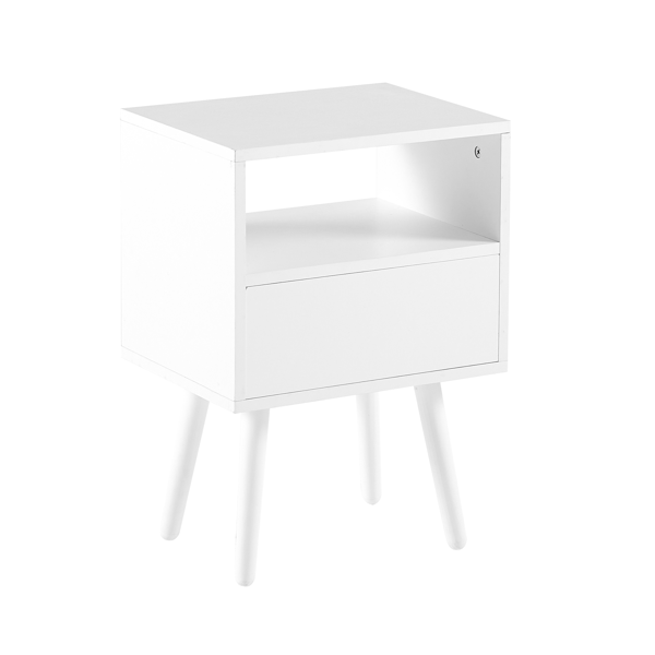 15.75" Rattan End table with  drawer and solid wood legs, Modern nightstand, side table for living room, bedroom, white-11