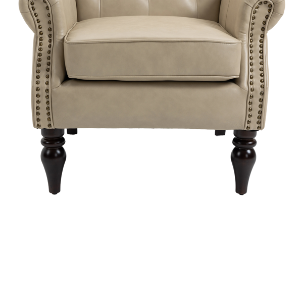 Wood Frame Armchair, Modern Accent Chair Lounge Chair with Sturdy Wood Legs for Living Room Bedroom (Camel PU)-26