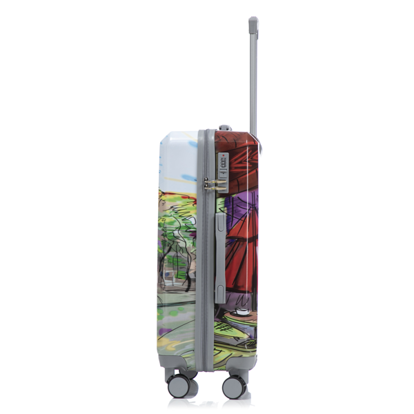 20"/24"/28" 3 pcs/set in PC Spinner Wheel Luggage, Carry on Suitcase, With Printed pattern and Combination Lock (Coffee+Iron Tower)-26