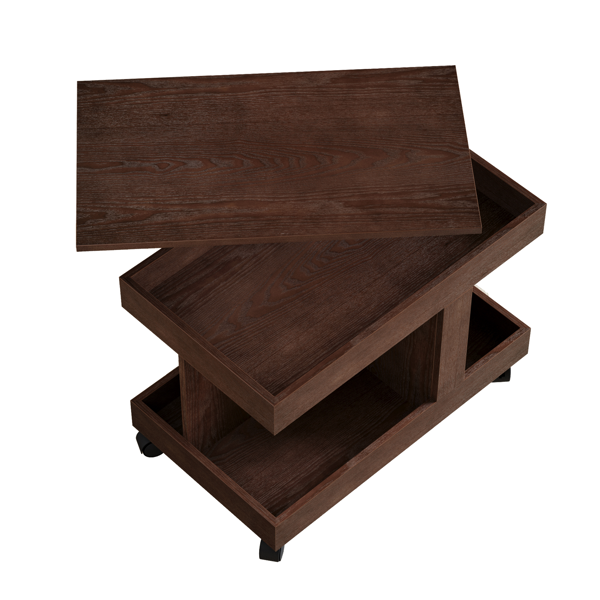 Small Coffee Table with Wheels, 360° Rotating Desktop Multi-Functional Side Table, Rolling End Table with Storage Compartment, Mobile Bedside Table for Living Room Bedroom Home Furniture, Walnut-18