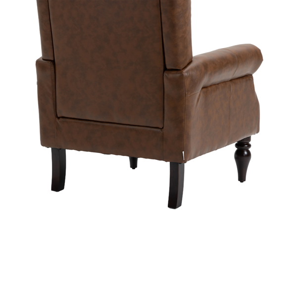 Wood Frame Armchair, Modern Accent Chair Lounge Chair with Sturdy Wood Legs for Living Room Bedroom (Brown PU)-26