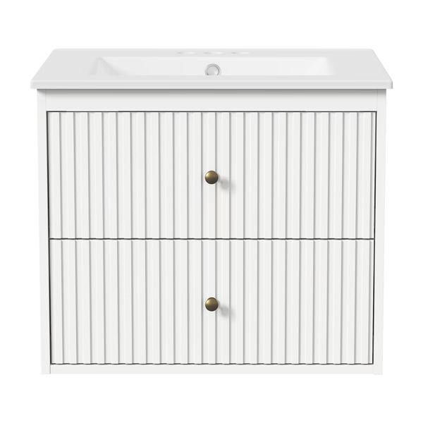 24'' Bathroom Vanity with Sink Set, Floating Bathroom Storage Cabinet with Doors and Drawers, Modern Vanity Sink Cabinet Wall Mount with Painted Surface, White-12